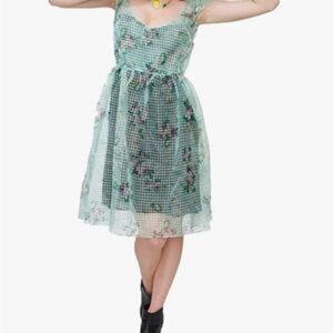 NWT Alice’s Pig UK Green Floral Overlay Dress Size US 4 | Indie Cottagecore